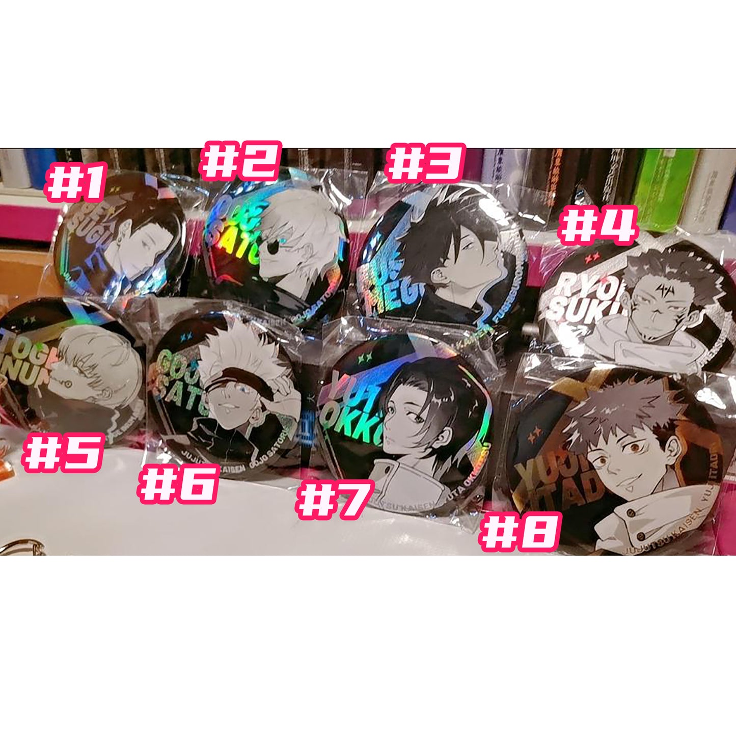 Jujutsu kaisen Manga vibe holographic Button pins set | JJK Satoru Suguru Sukuna Megumi Yuuji Yuta Inumaki