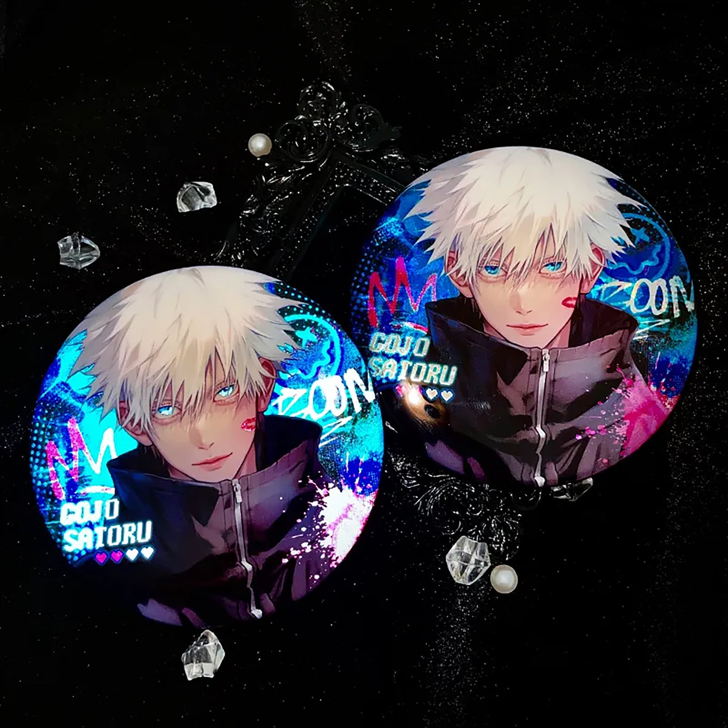 Gojo satoru sparkling blue eyes hologram Button/photocard/polaroid set | JJK Jujutsu kaisen